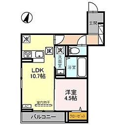 D-ROOM笹口 1LDKの間取図画像