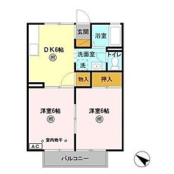 ネオシティ・ナカジマB棟 2DKの間取図画像