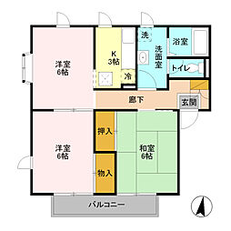 メゾン志藤　Ｂ 1階3Kの間取り