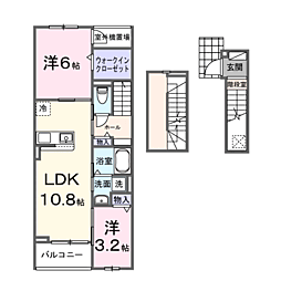 川越市大字笠幡アパート 2LDKの間取図画像