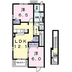 グラース〜華〜Ｂ 2階2LDKの間取り