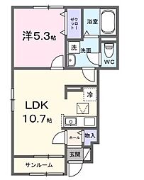 ハレルヤ 101号 1LDKの間取図画像