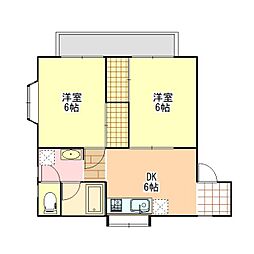 テラスハイツC棟 2DKの間取図画像