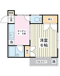 エンゼルハイム 2階1Kの間取り