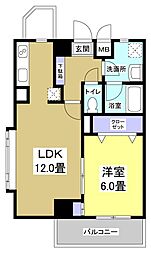 エストメンツ中央 1LDKの間取図画像