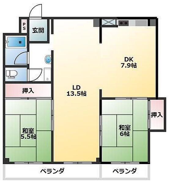 チサンマンション和地山  （525） 525｜静岡県浜松市中央区和地山１丁目(賃貸マンション2LDK・5階・66.98㎡)の写真 その2