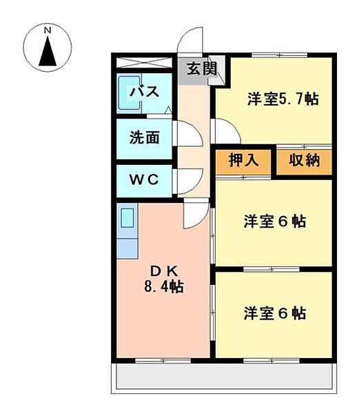 レイクウエストM ｜静岡県浜松市中央区大平台２丁目(賃貸アパート3DK・2階・57.75㎡)の写真 その2