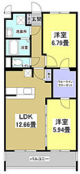 エバーグリーン 2LDKの間取図画像