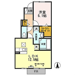 風の丘 1LDKの間取図画像