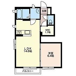 エルノルテB 1LDKの間取図画像