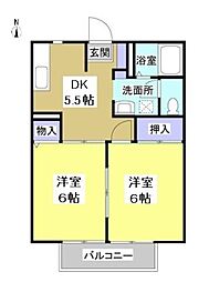 ルミエール宮の西 2DKの間取図画像