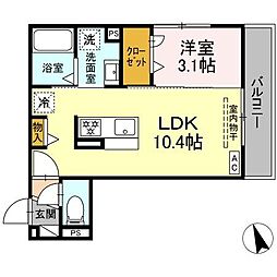 SUN HILLS三組 1LDKの間取図画像