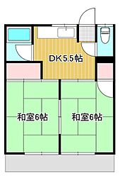 コーポ米津 2DKの間取図画像