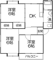 コスミック富塚A 3DKの間取図画像