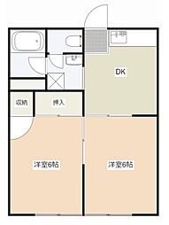 越路ハイツ 2DKの間取図画像
