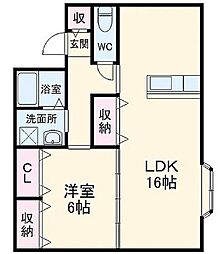 セジュールRYU 1LDKの間取図画像