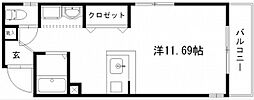 パープルシャトーマルモ ワンルームの間取図画像