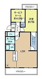 フローラ蜆塚2 1SLDKの間取図画像