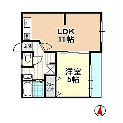 コーポイマダ 1LDKの間取図画像