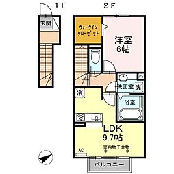 D-room三方原B 1LDKの間取図画像