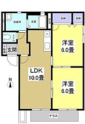 グレース竜洋 2LDKの間取図画像