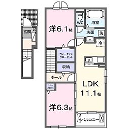 デライト二之宮A 2LDKの間取図画像