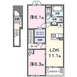 デライト二之宮A 2LDKの間取図画像
