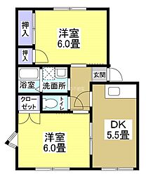 ソレイユA 2DKの間取図画像