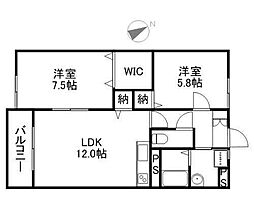 プリントス 2LDKの間取図画像