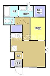 コワンテールB棟 1DKの間取図画像
