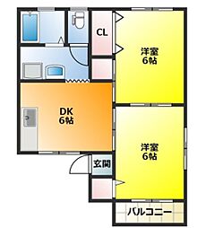 セジュールLEE 2DKの間取図画像