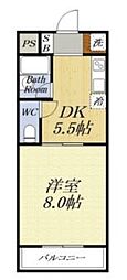 ヴィラ楠の宮1 1DKの間取図画像