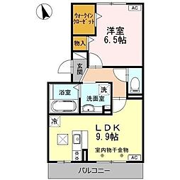 ジュフーレ和田 1LDKの間取図画像