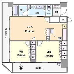 リーガル大阪城東 2LDKの間取図画像