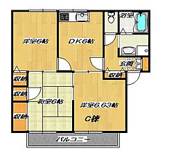 コーポラスツツミA棟 3DKの間取図画像