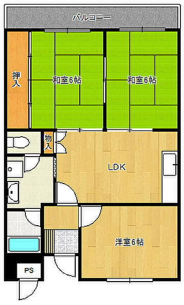 大阪府門真市脇田町(賃貸マンション3DK・3階・55.00㎡)の写真 その2