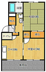 サンライフ岡山B棟 2DKの間取図画像