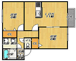 エーデルハイムA 2LDKの間取図画像