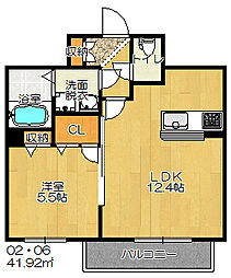 JR片町線(学研都市線) 野崎駅 徒歩20分の賃貸アパート 1階1LDKの間取り