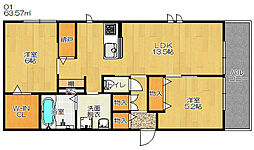 JR片町線(学研都市線) 忍ケ丘駅 徒歩8分の賃貸マンション 1階2LDKの間取り