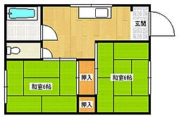 かわにしグリーンハイツ 2DKの間取図画像