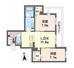 JR片町線(学研都市線) 住道駅 徒歩13分の賃貸マンション 2階2LDKの間取り