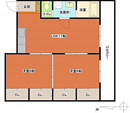 公園通り大須賀 2LDKの間取図画像