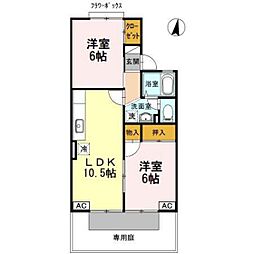 セジュール田中 1階2LDKの間取り