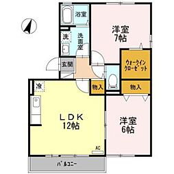 クレール友松 2LDKの間取図画像