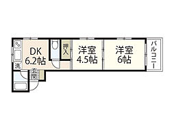 メゾンドウエスト 2DKの間取図画像
