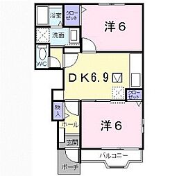 プリティーユニゾン 2DKの間取図画像