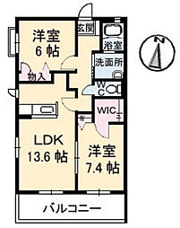 グランマスト府中本町A 2LDKの間取図画像