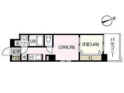RELUXIA小網町 1LDKの間取図画像