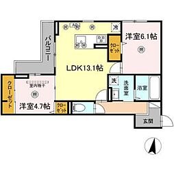 プリモ石井城 2LDKの間取図画像